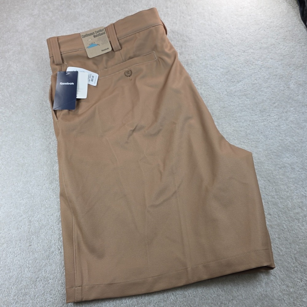 Reebok Golf Shorts Mens 48 Tan Striped Continuous Comfort Waistband Stretch NWT